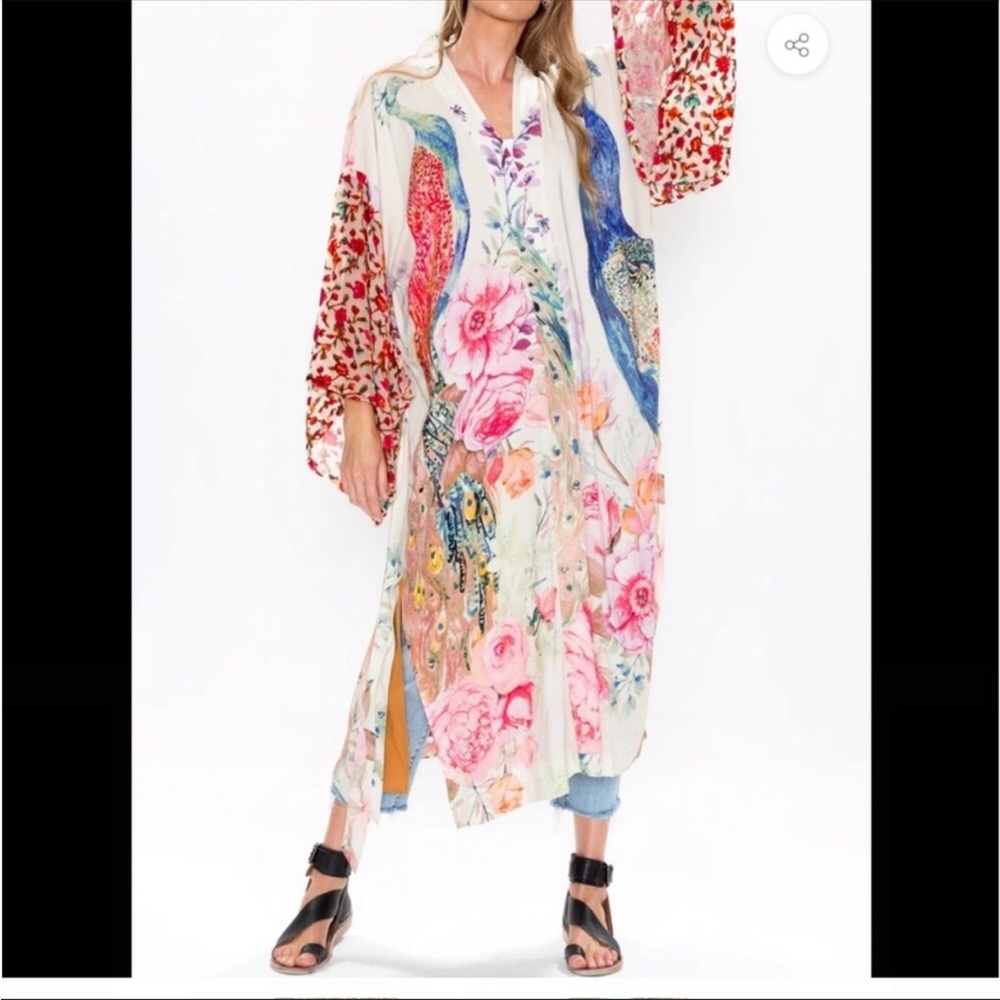 #115 New! Peacock Boho Burnout Kimono Duster Robe - Picture 9 of 11